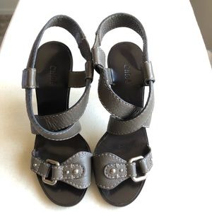 Chloé Sandals Gray Leather High Heels